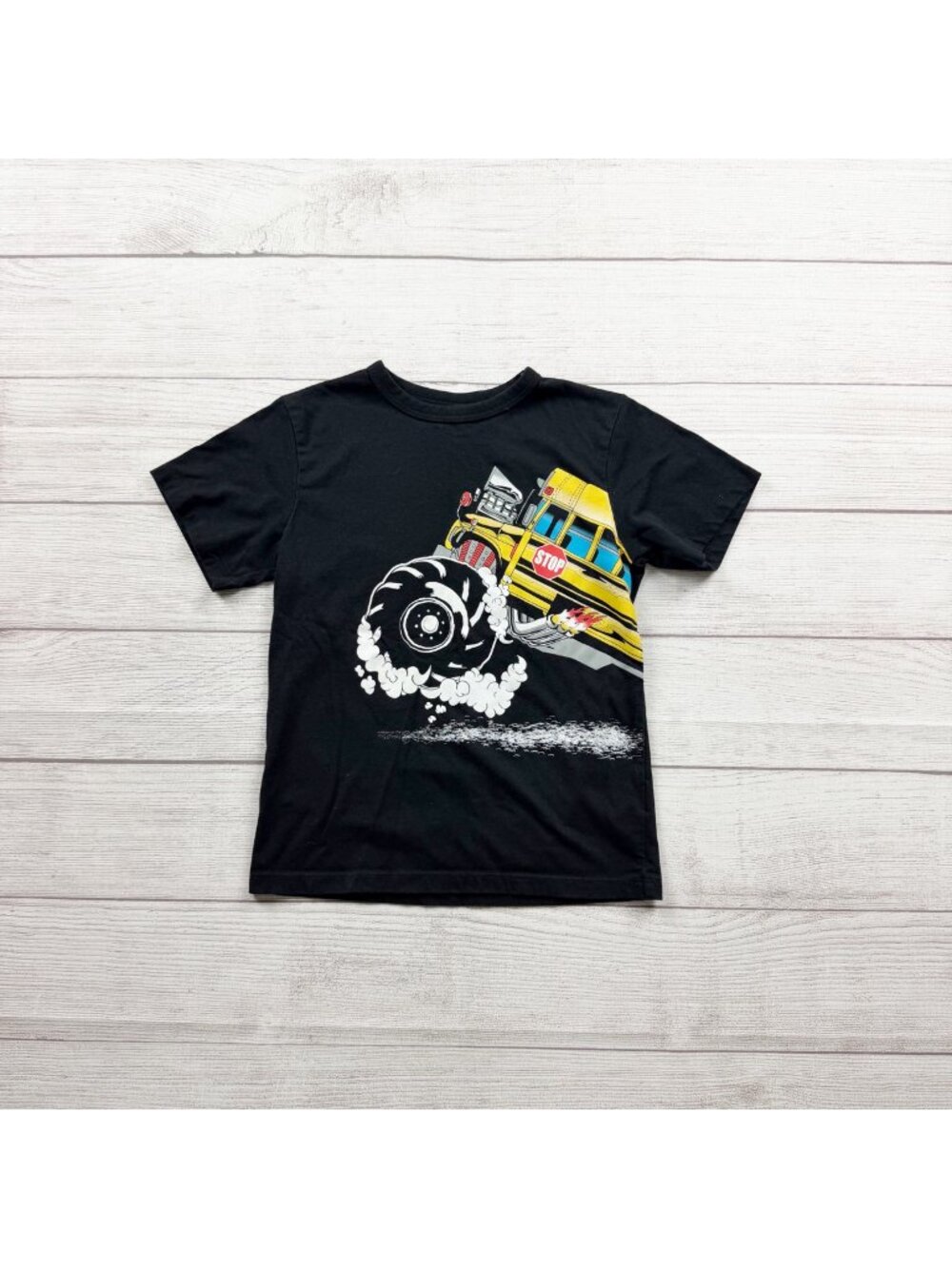 The Children's Place Black Graphic T Shirt Monster School Bus Design S 5-6